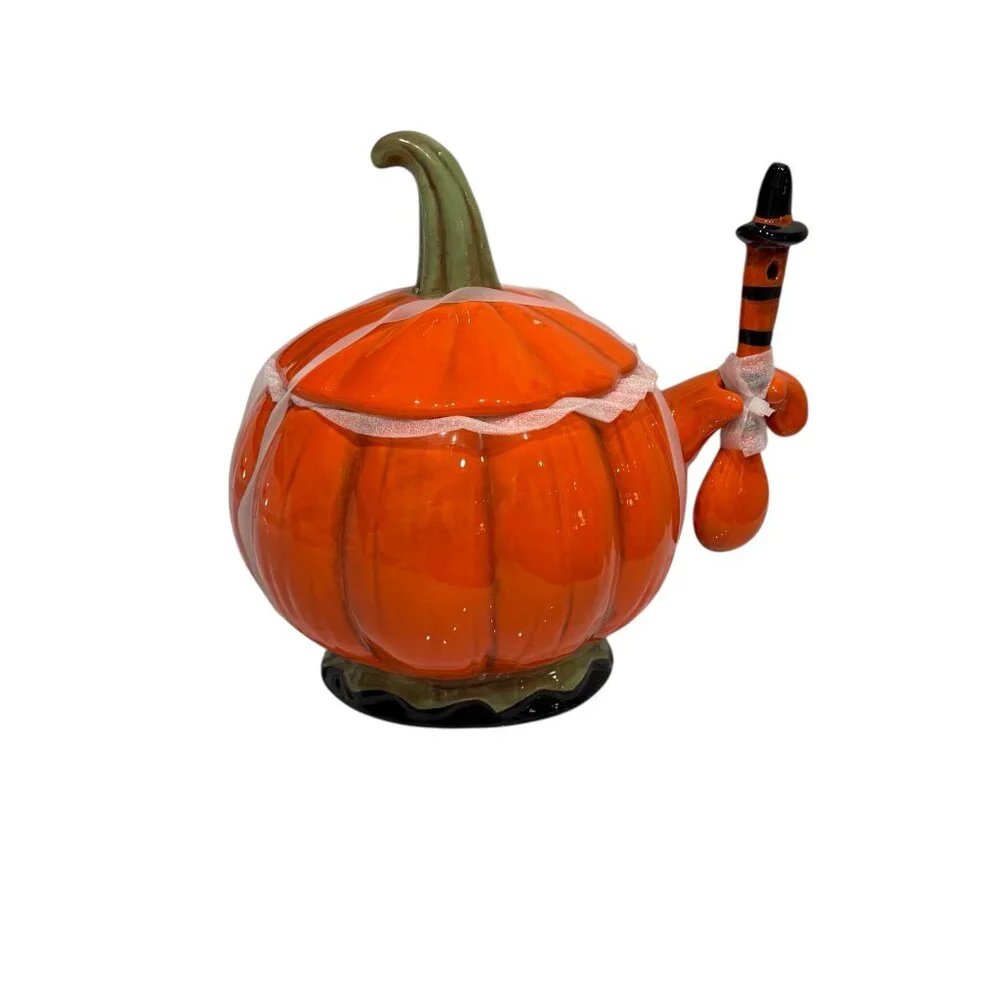 Johanna Parker Halloween Pumpkin Covered Candy Bowl With Spoon NEW
